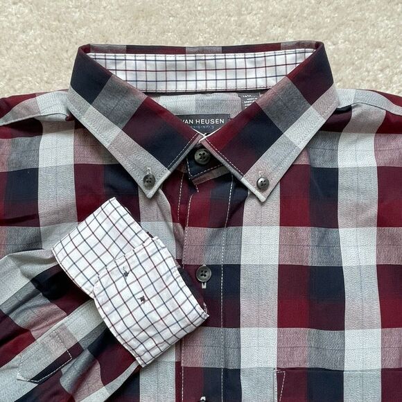 Van Heusen Other - Van Heusen Classic Fit Button Down Plaid Check Shirt Flip Cuff Mens Medium NWT